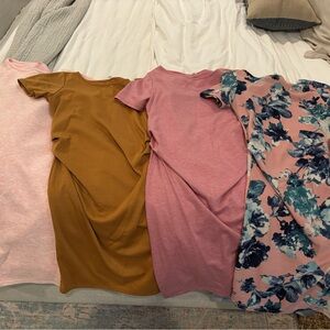 Set of Four Casual maternity Dresses in Pink, Mustard, and Floral